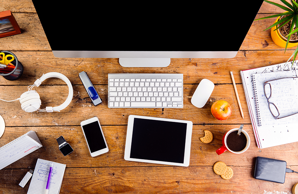 desk with tech